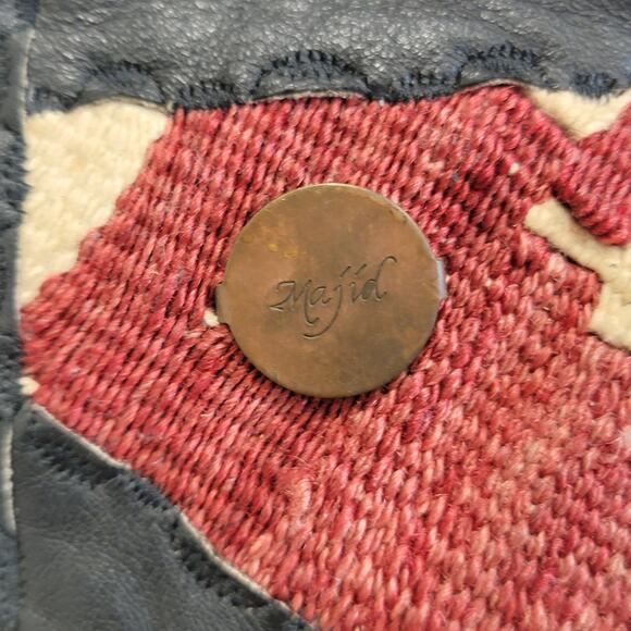 70s Vintage Boho Leather and Wool Carpet Bag Tote - Picture 3 of 10